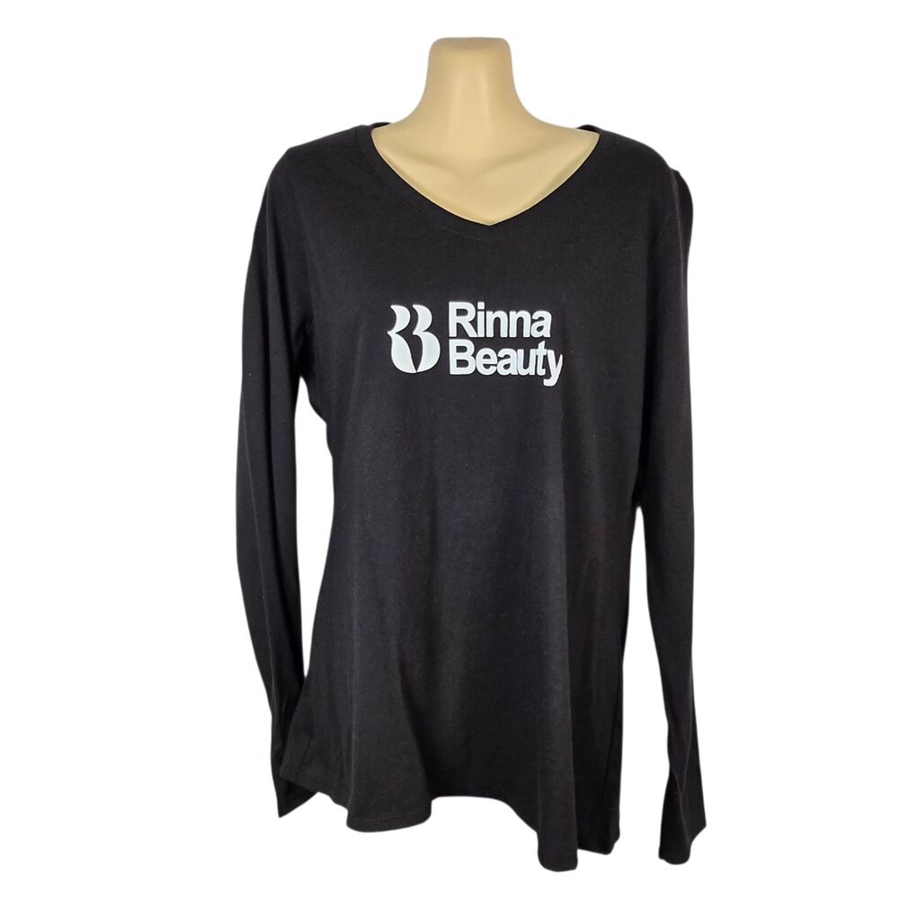 Rinna Beauty Custom Ink Promo Graphic Long Sleeve V-Neck Black Tee Shirt Size M